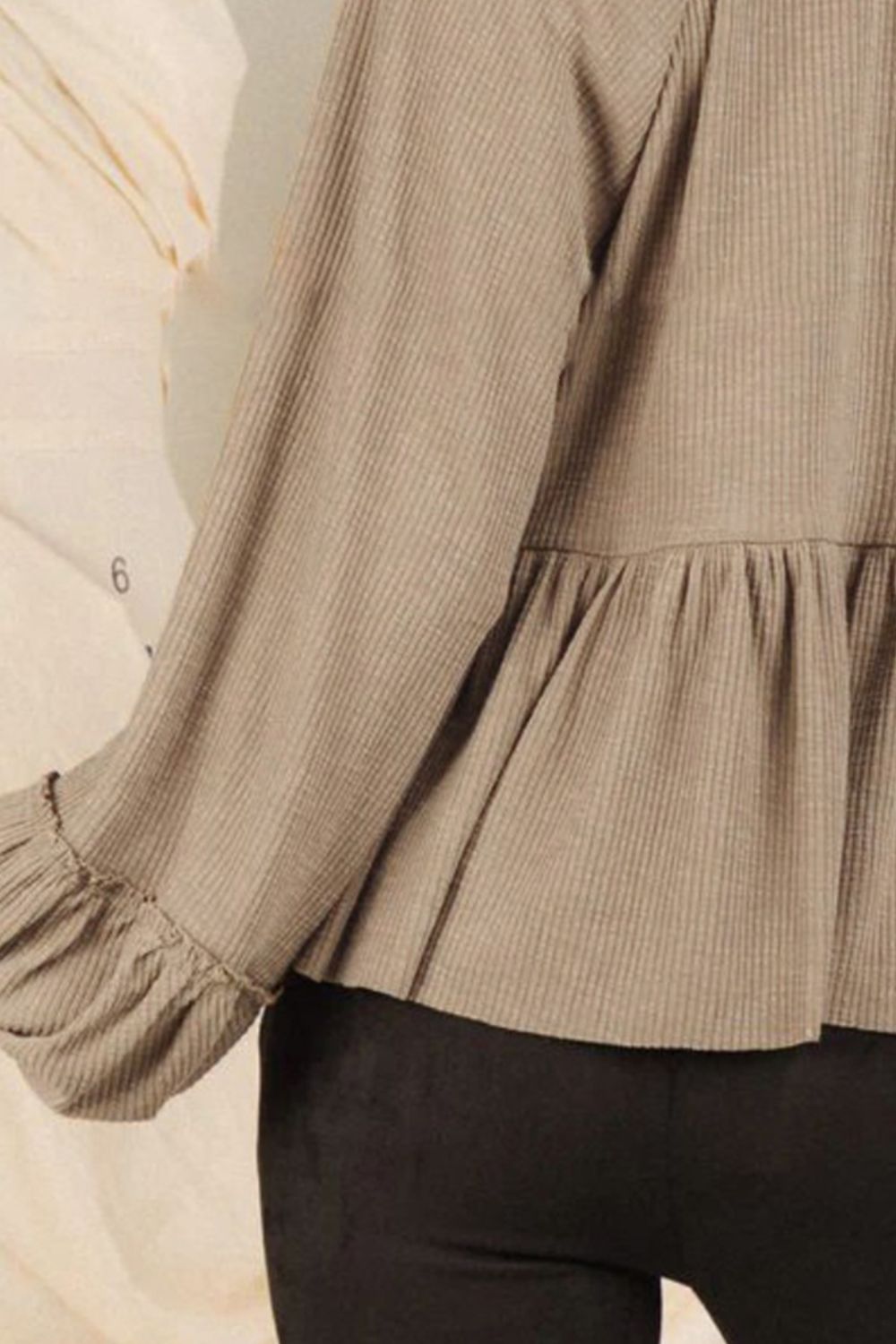 Notched Balloon Sleeve Peplum Blouse Trandify deal