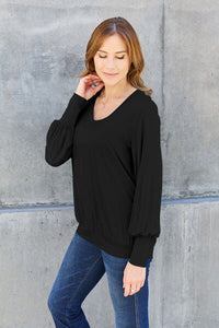 Basic Bae Full Size V-Neck Lantern Sleeve Blouse Trandify deal