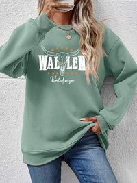 Graphic Round Neck Dropped Shoulder Sweatshirt Trandify deal