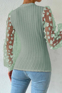Double Take Textured Applique Long Sleeve Blouse Trandify deal
