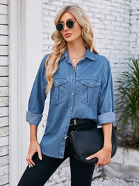 Button Up Collared Neck Denim Jacket Trandify deal