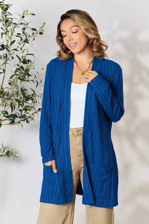Basic Bae Full Size Ribbed Open Front Cardigan with Pockets Trandify deal