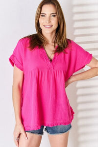 Zenana Full Size Raw Hem Short Sleeve Top Trandify deal