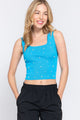 ACTIVE BASIC Pearl Detail Square Neck Cropped Tank Trandify deal