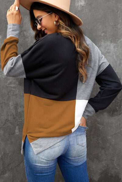 Color Block Round Neck Sweatshirt Trandify deal