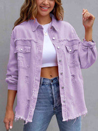 Distressed Drop Shoulder Denim Jacket - Trandify Deal