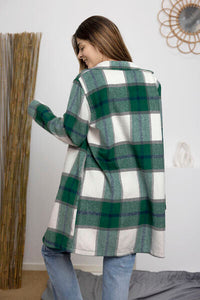 Double Take Full Size Plaid Button Up Lapel Collar Coat Trandify deal