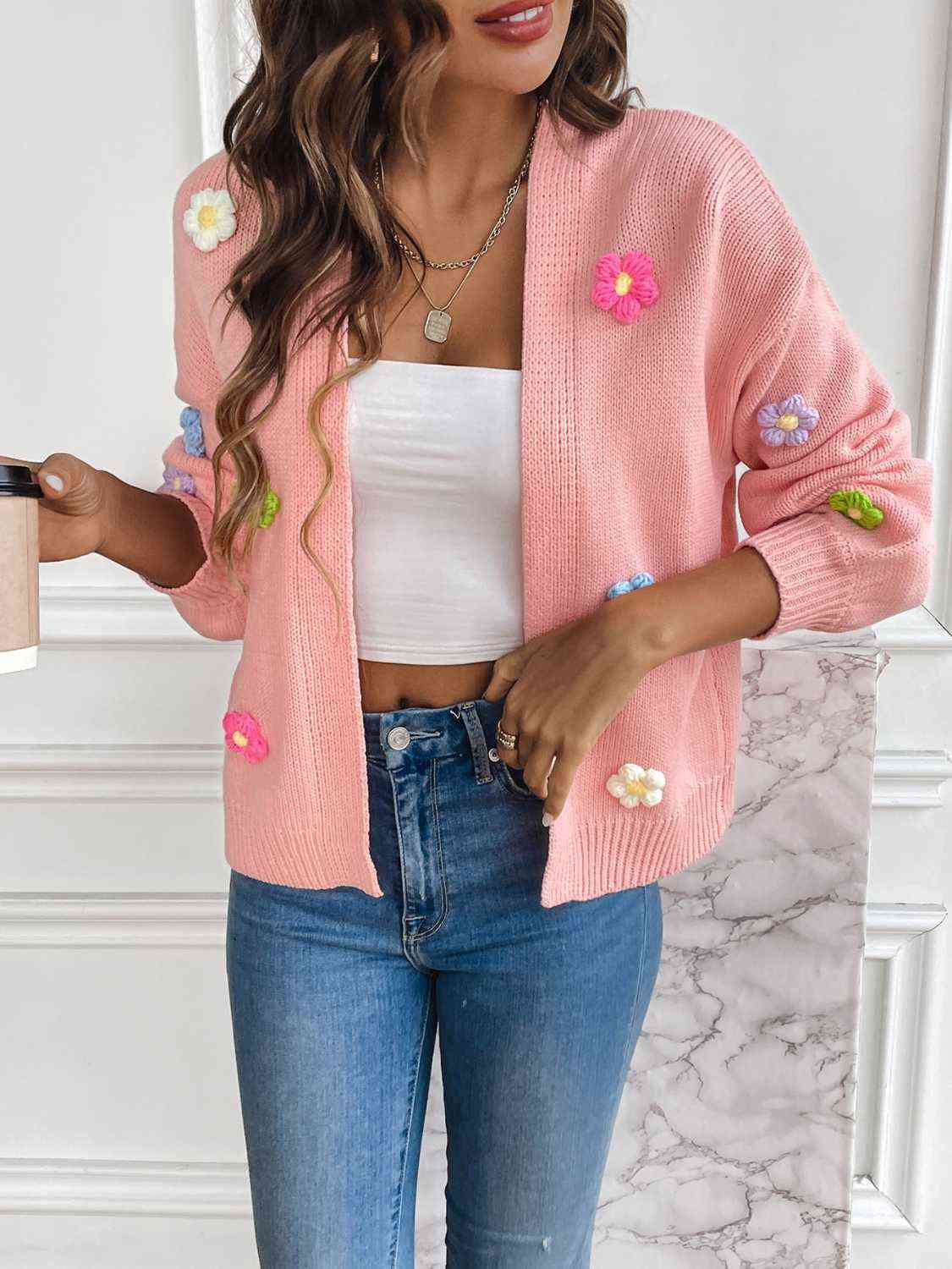 Floral Long Sleeve Open Front Cardigan Trandify deal