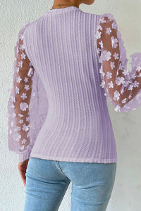 Double Take Textured Applique Long Sleeve Blouse Trandify deal