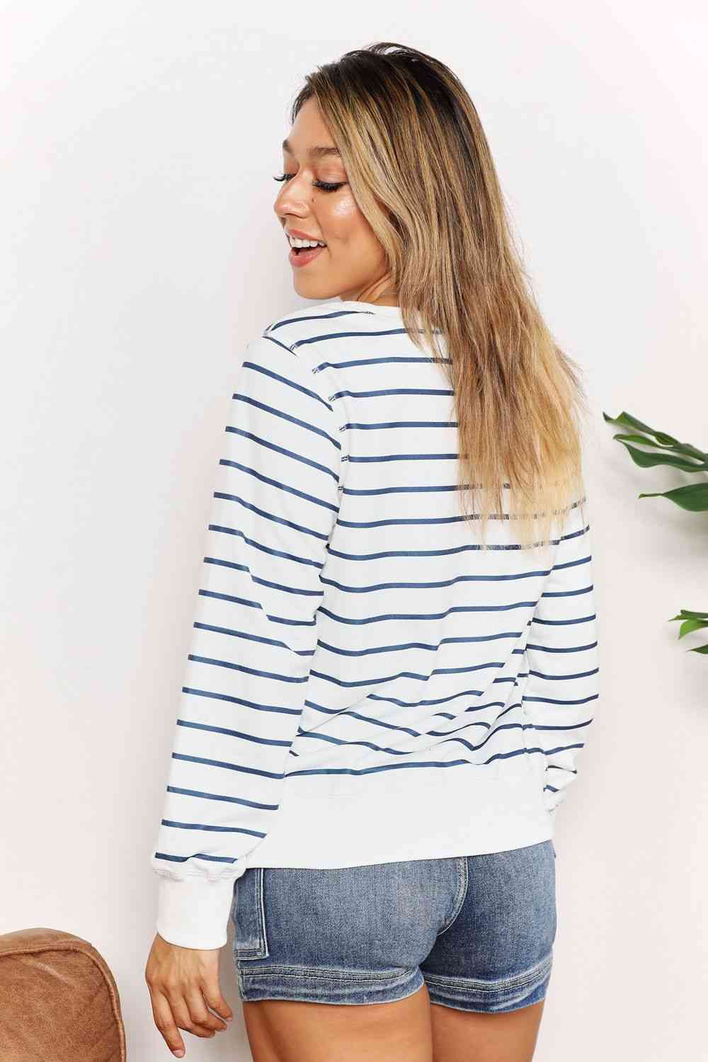 Double Take Striped Long Sleeve Round Neck Top Trandify deal