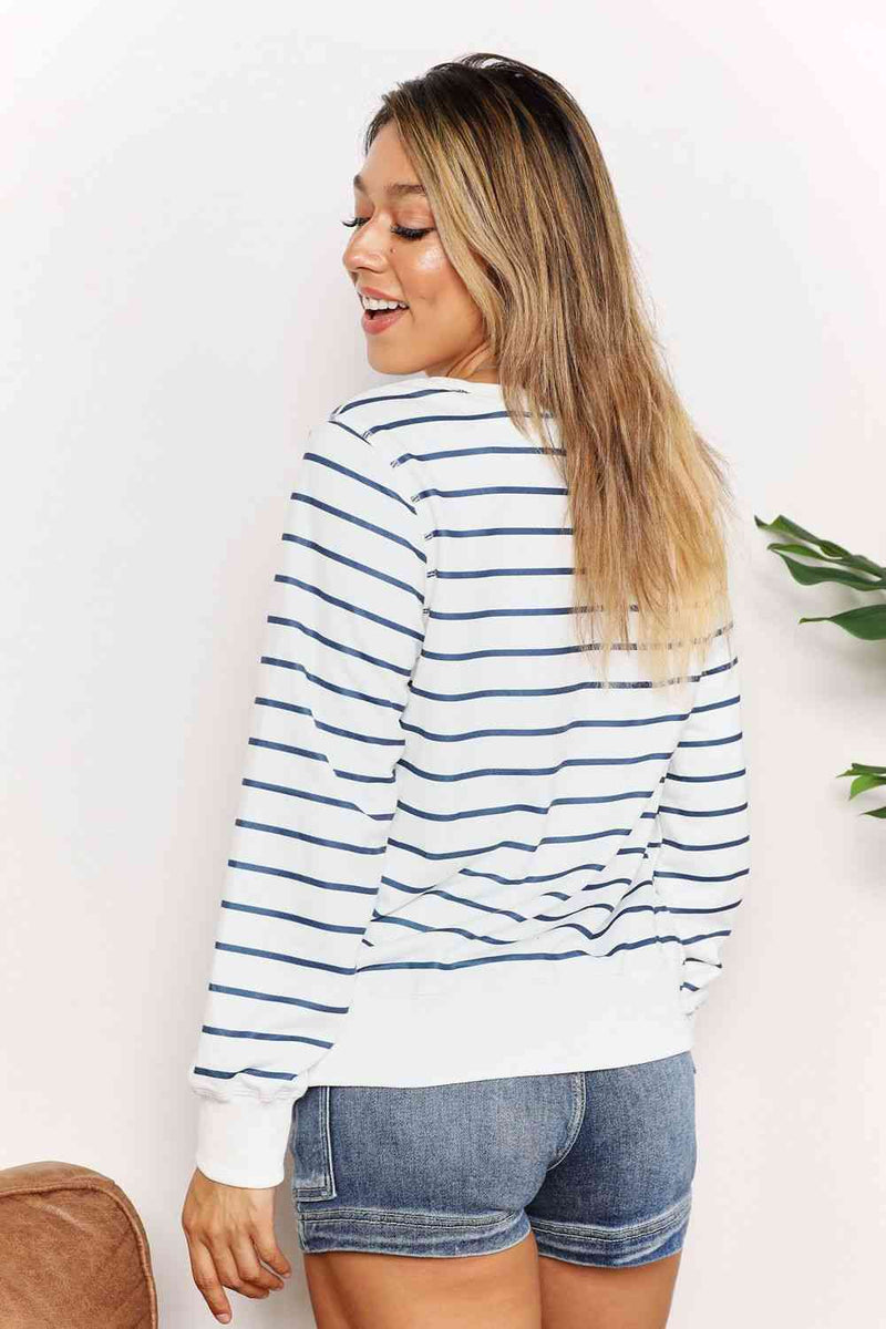 Double Take Striped Long Sleeve Round Neck Top Trandify deal