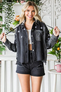 Veveret Star Embroidered Hooded Denim Jacket Trandify deal