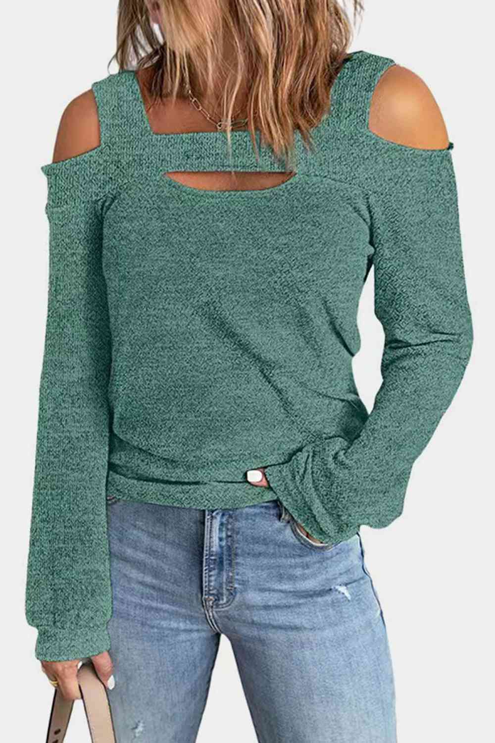 Full Size Cutout Cold Shoulder Blouse Trandify deal