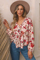 Floral V-Neck Drawstring Peplum Blouse Trandify deal