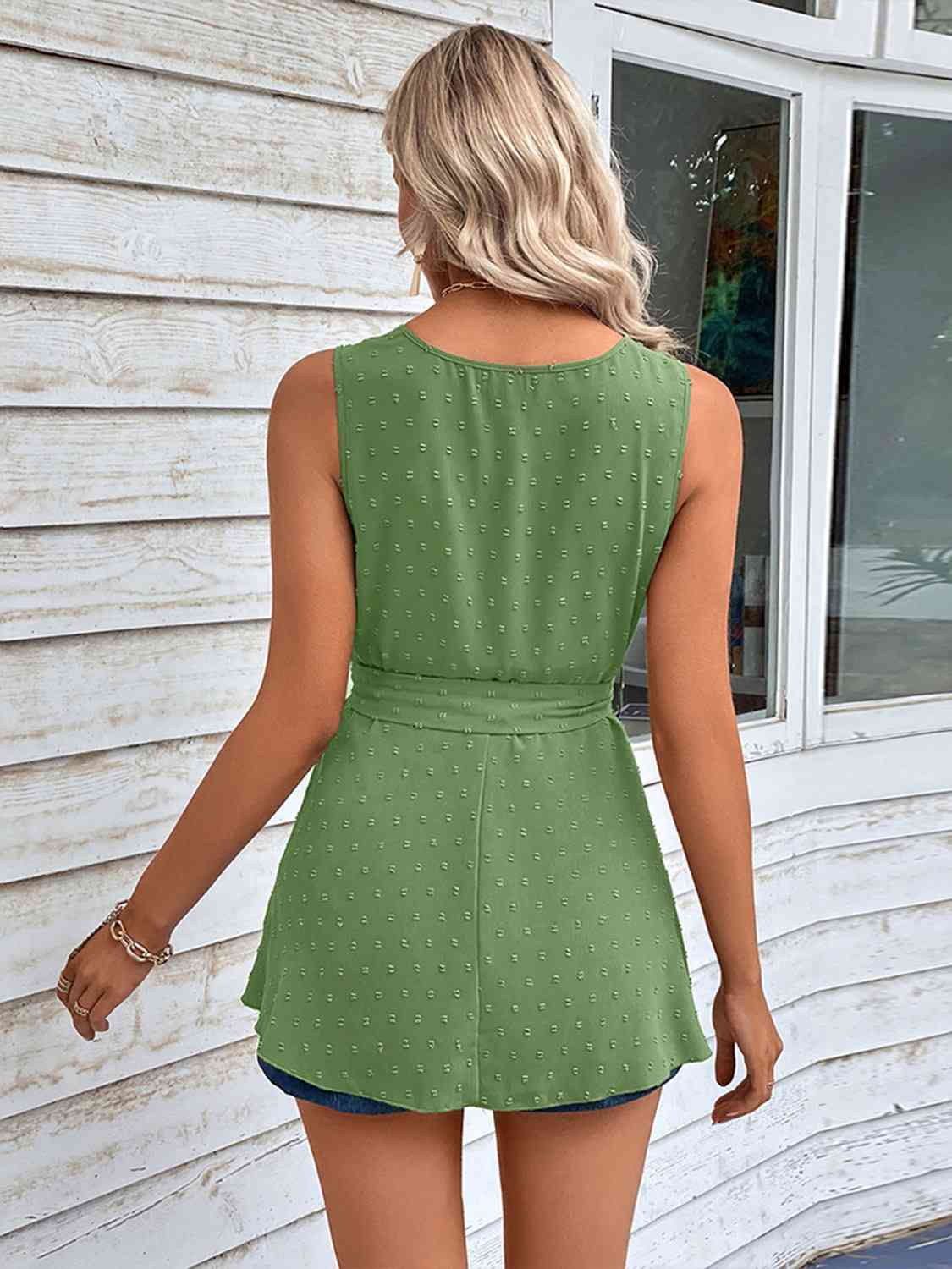 Swiss Dot Tie Waist Tank Top Trandify deal