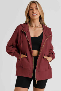 Zip Up Long Sleeve Drawstring Hoodie Trandify deal