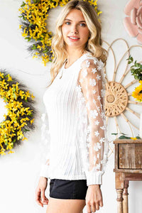 Double Take Textured Applique Long Sleeve Blouse Trandify deal