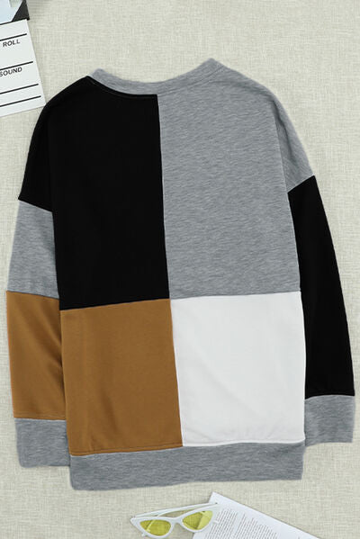 Color Block Round Neck Sweatshirt Trandify deal