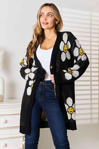Double Take Floral Button Down Longline Cardigan Trandify deal