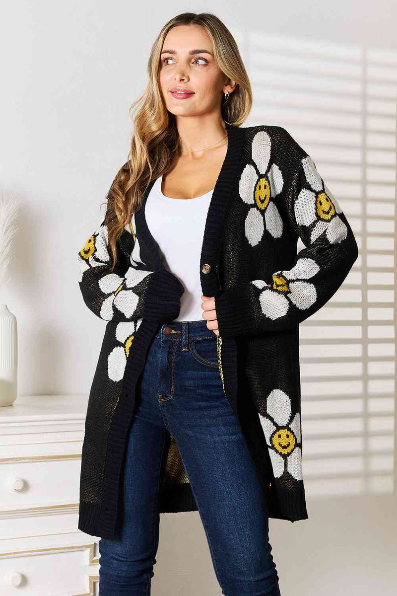 Double Take Floral Button Down Longline Cardigan Trandify deal