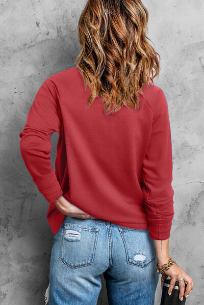 Heart Pearl Detail Round Neck Sweatshirt Trandify deal