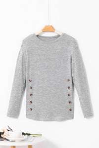 Decorative Button Round Neck Long Sleeve Top Trandify deal