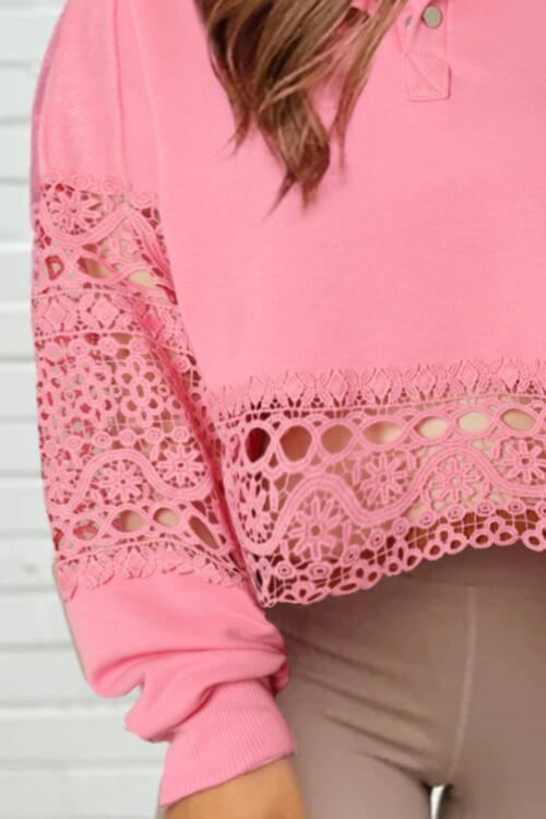 Crochet Snap Button Sweatshirt Trandify deal