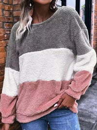 Color Block Round Neck Long Sleeve Sweatshirt Trandify deal