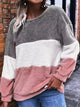 Color Block Round Neck Long Sleeve Sweatshirt Trandify deal