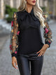 Printed Tie Neck Long Sleeve Blouse Trandify deal