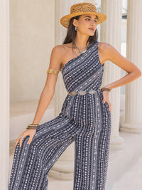 Printed Single Shoulder Sleeveless Jumpsuit Trandify deal