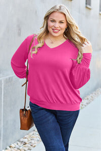 Basic Bae Full Size V-Neck Lantern Sleeve Blouse Trandify deal