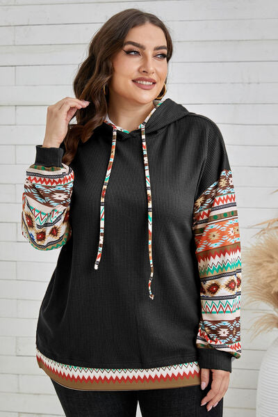 Plus Size Waffle-Knit Geometric Dropped Shoulder Hoodie Trandify deal