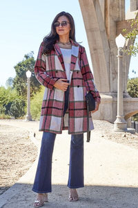 Double Take Full Size Plaid Button Up Lapel Collar Coat Trandify deal