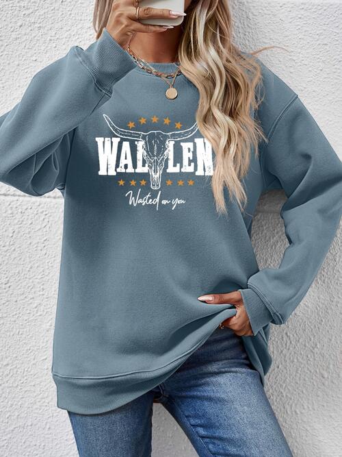 Graphic Round Neck Dropped Shoulder Sweatshirt Trandify deal