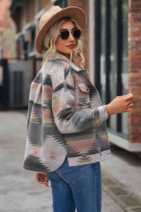 Printed Collared Neck Jacket Trandify deal