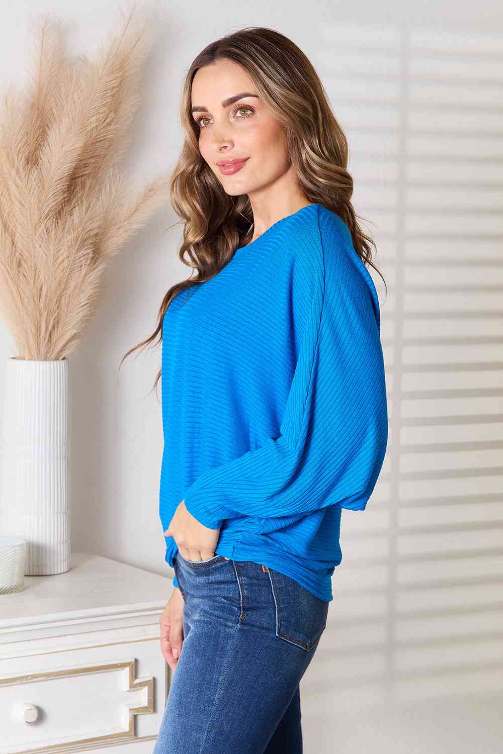 Zenana Full Size Round Neck Batwing Sleeve Blouse Trandify deal
