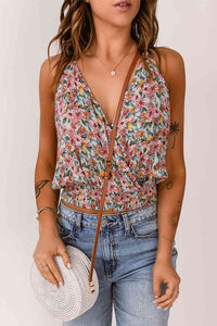 Floral Surplice Neck Top Trandify deal