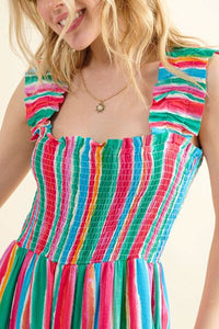 Full Size Striped Smocked Sleeveless Jumpsuit Trandify deal