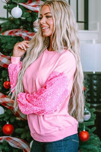 Sequin Round Neck Dropped Shoulder Sweatshirt Trandify deal