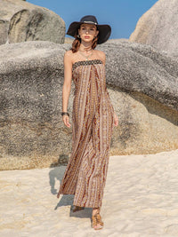 Tied Printed Tube Wide Leg Jumpsuit Trandify deal