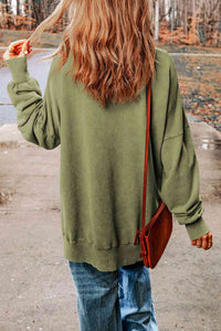 Dropped Shoulder Round Neck Long Sleeve Blouse Trandify deal