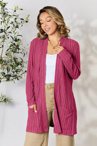Basic Bae Full Size Ribbed Open Front Cardigan with Pockets Trandify deal