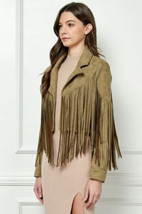 Veveret Suede Fringe Long Sleeve Moto Jacket Trandify deal