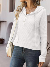 Half Button Up Drawstring Hoodie Trandify deal