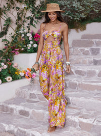 Cutout Printed Spaghetti Strap Jumpsuit Trandify deal