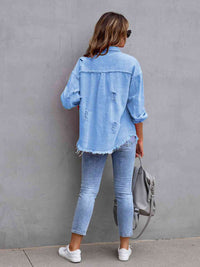 Distressed Drop Shoulder Denim Jacket - Trandify Deal