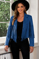 Fringe Trim Lapel Collar Cropped Blazer - Trandify Deal