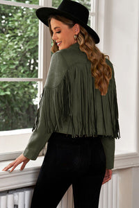 Fringe Trim Lapel Collar Cropped Blazer - Trandify Deal