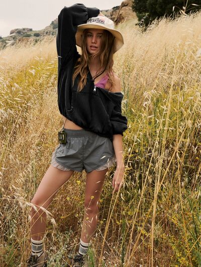 Half Zip Pocketed Dropped Shoulder Hoodie Trandify deal